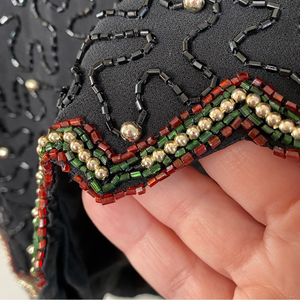 Vintage Christmas Holiday Poinsettia Beaded Sequin Embellished Top Size Large - Picture 4 of 9